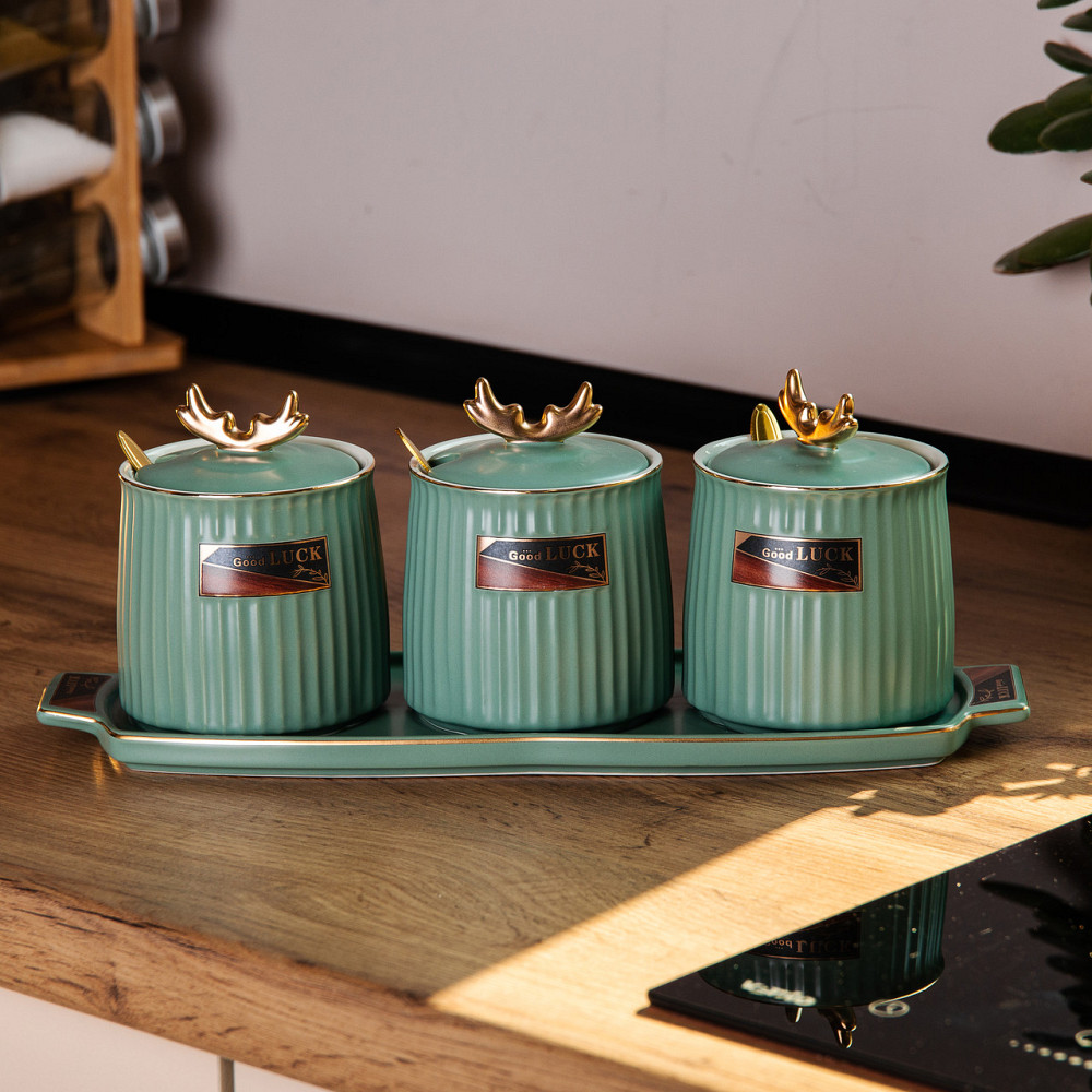 Набір банок з підставкою для сипучих продуктів, 400 мл, зелені HP-15-31 Коломия - фото 5