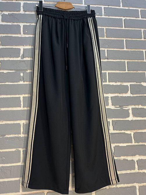 Брюки жіночі A-N 2752 спортшик палаццо лампас талія на резинці чорні, чорний, S Київ - фото 5