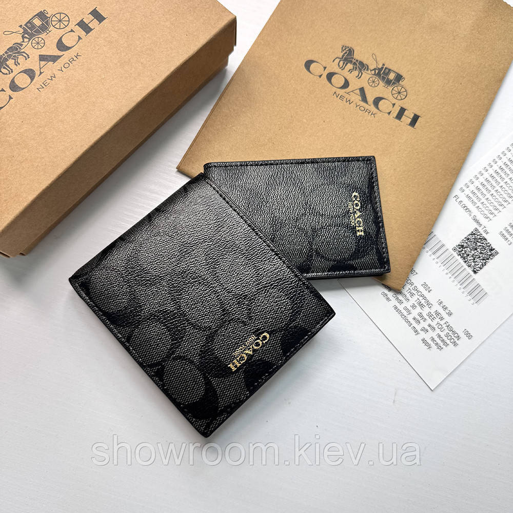 Мужское брендовое портмоне с картхолдером Coach (1381) grey Киев - изображение 2