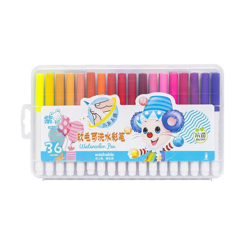 Фломастер - пензлик "Water color pen" 36 кольорів 228-36 у пластиковому боксі Синій Вінниця - фото 1