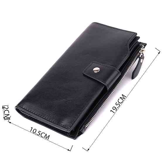 Вертикальний стильний гаманець із гладкої натуральної шкіри Vintage 22885 Чорний Київ