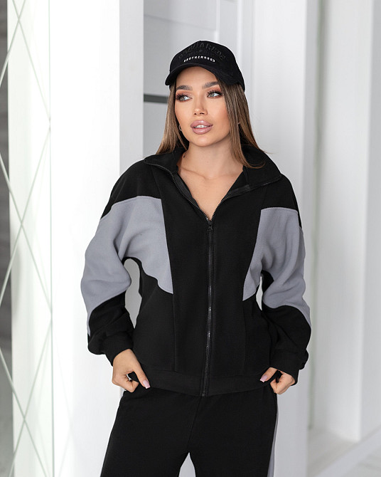 Спортивний флісовий костюм "Connect" | Норма та батал Чорний+сірий, 50-52 Київ - фото 1