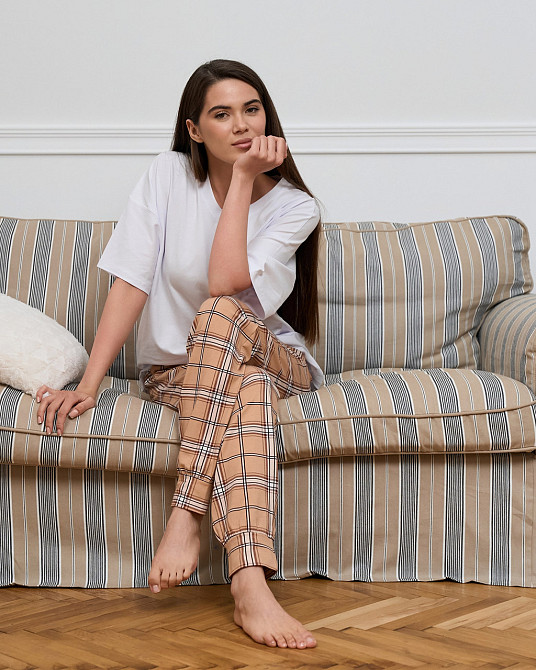 Жіночі піжамні штани-бежеві картаті Nicoletta 1126Ш Київ - фото 12