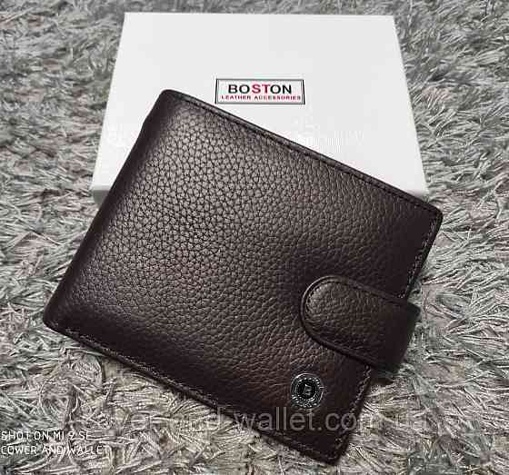 Шкіряний чоловічий гаманець коричневого кольору з блоком для документів Boston Київ
