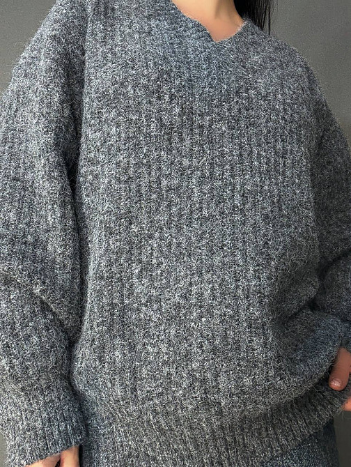 Свитер женский A-N 3321 оверсайз с мысом длинный крупная вязка темно-серый, темно-серый, one size Киев - изображение 5