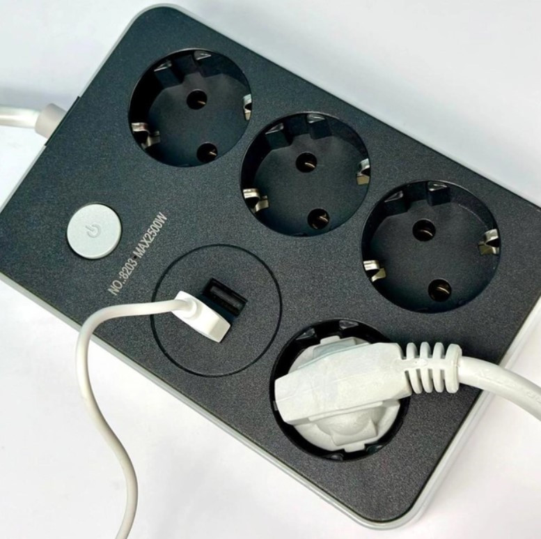 Подовжувач Power Socket 8203 2USB на 4 розетки, 2 м, чорний Винница - изображение 2