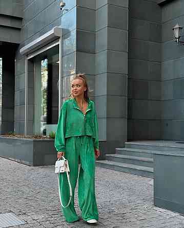 Жіночий прогулянковий плюшевий костюм: кофта та штани Зелений, 42/46 Одеса