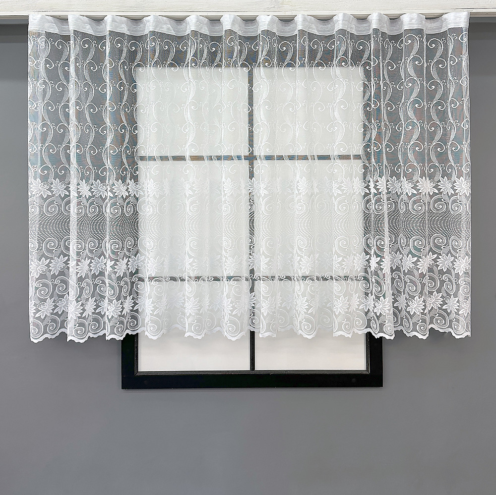 Коротка жакардова тюль висотою 1,2 м колір білий 855т Київ - фото 1