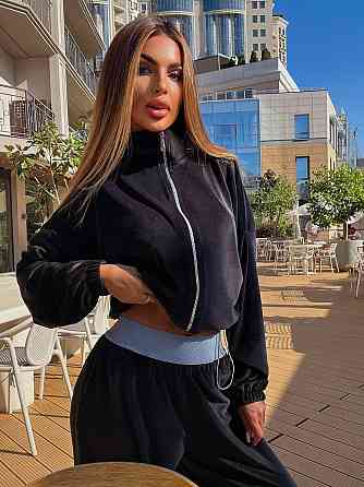 Жіночий стильний повсякденний костюм із ніжного велюру Чорний, 46/48 Одеса