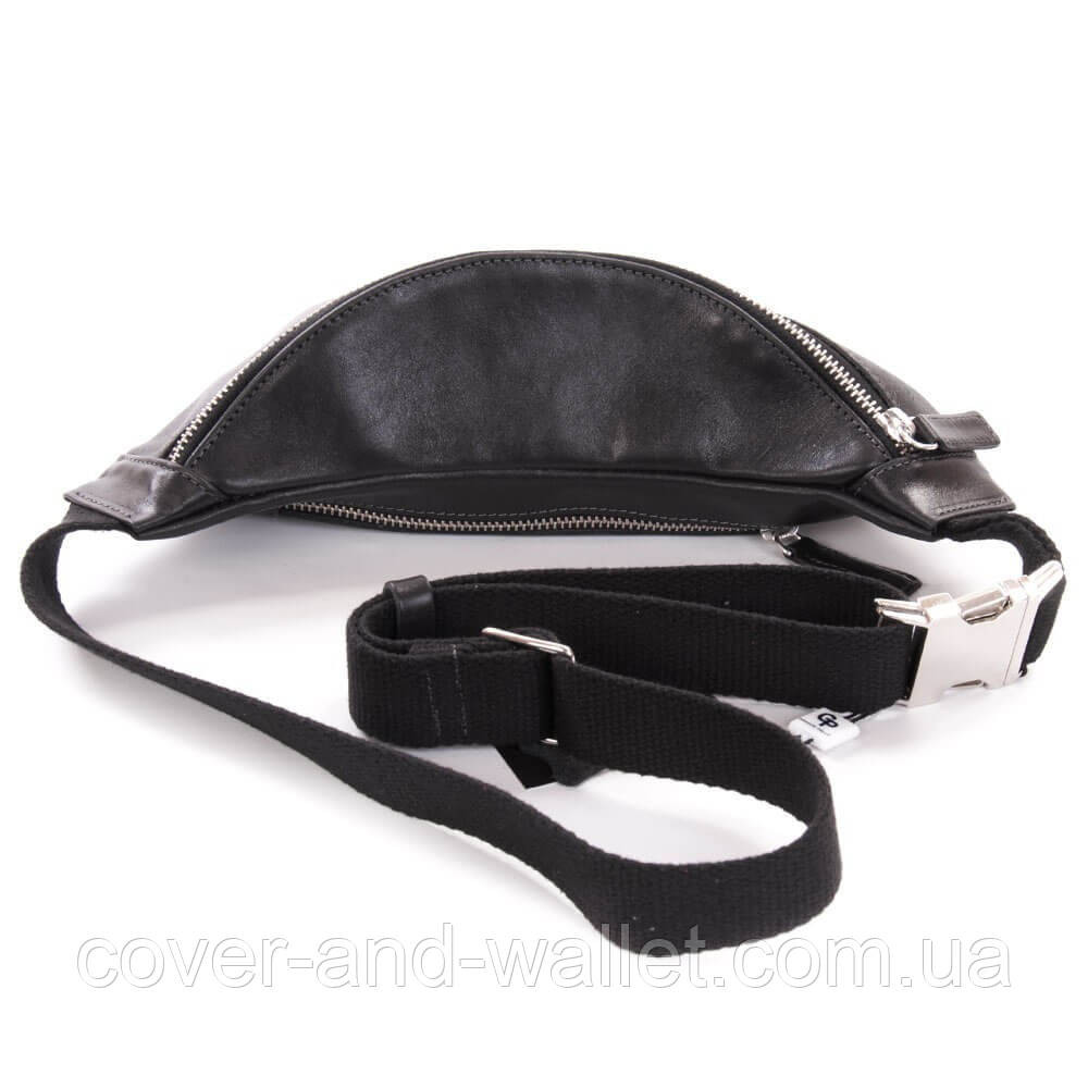 Чёрная сумка бананка на пояс среднего размера из итальянской кожи Grande Pelle 741610 Киев - изображение 6