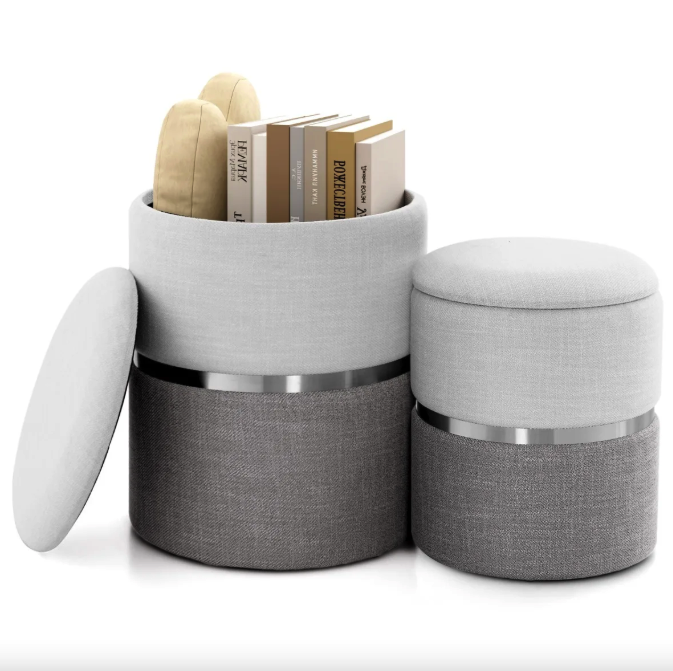 Пуф Costway Rosana велюровий комплект 2 штуки сірий Киев - изображение 5