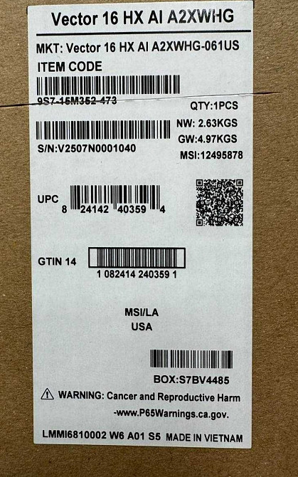 Ноутбук MSI Vector 16 HX AI A2XWHG (A2XWHG-061US) Харків - фото 2