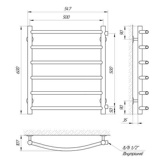 Водяной полотенцесушитель LARIS КЛАССИК П6 500 Х 600 Киев