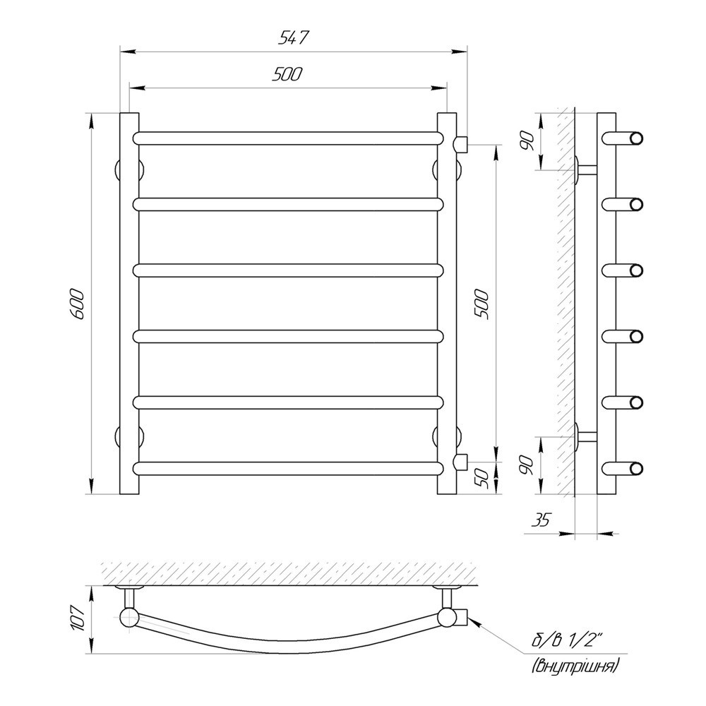 Водяной полотенцесушитель LARIS КЛАССИК П6 500 Х 600 Киев - изображение 5