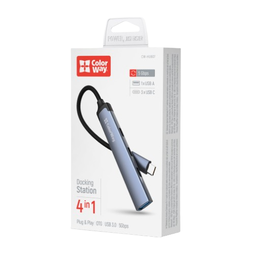 Адаптер 4в1 (3Type-C 2.0/USB 3.0) ColorWay CW-HUB07 Житомир