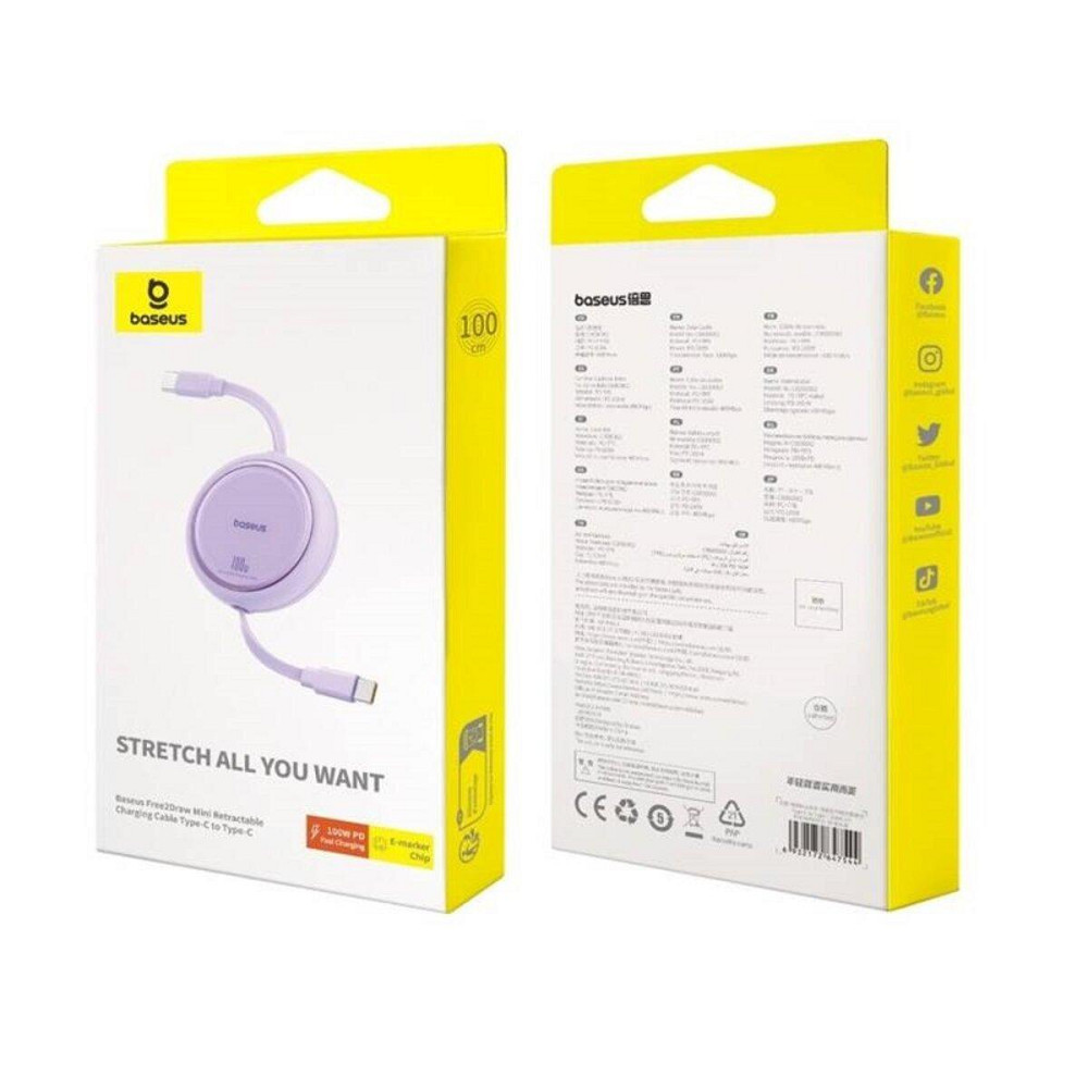 Кабель Type-C Baseus Free2Draw Mini висувний 100W 1m Nebula Purple P10364500511-00 Одеса - фото 2