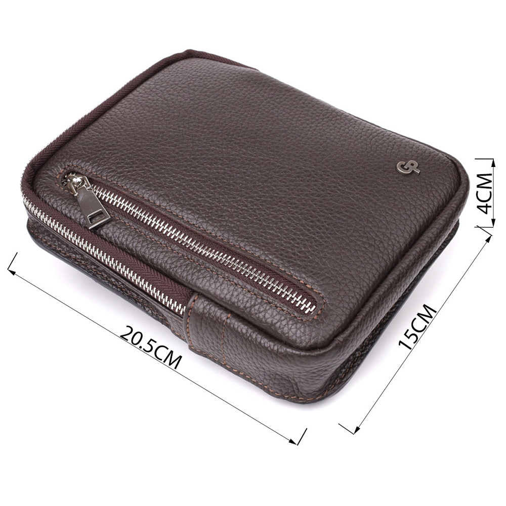 Прямоугольная сумка бананка из зернистой натуральной кожи GRANDE PELLE 22878 Коричневая Киев - изображение 9