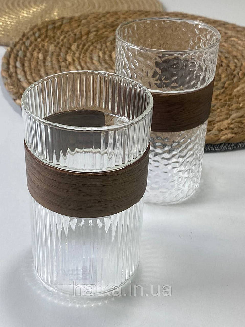 Склянка "Bamboo chip" 450 мл 7.5*12 см 102-352 прозора з дерев'яною вставкою для дому та ресторану Київ - фото 2