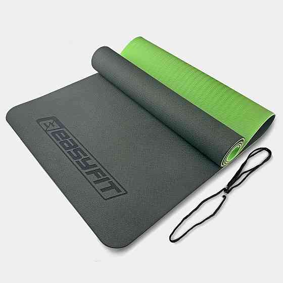 EasyFit Килимок для йоги та фітнесу EasyFit TPE+TC 6мм двошаровий чорно-зелений Коломыя