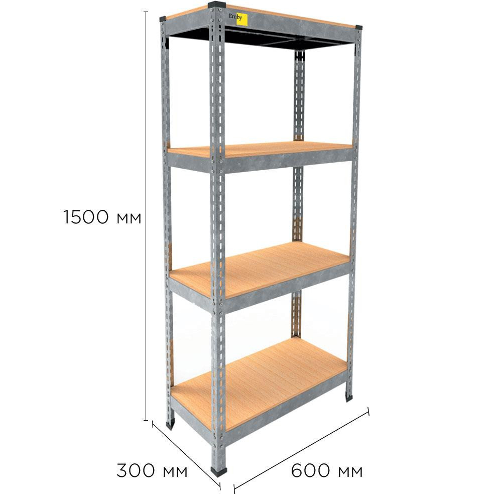 Металлический стеллаж Emby Light Series (размер 1500х600x450мм) 4 полки ДСП до 100кг Оцинкованный Киев - изображение 2