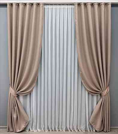Комплект готових штор VR-Textil Льон-блекаут Льон Мішковина № 1069ш Пудровий 100х270см 2 шт (31-428) Київ
