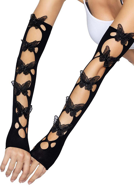 Мітенки Leg Avenue Butterfly applique arm warmers Black, метелики Sex Aura Київ - фото 2