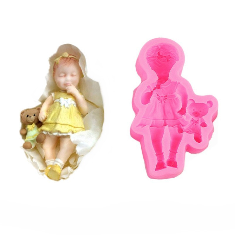Молд силиконовый Девочка с игрушкой 90 на 55 мм розовый Киев - изображение 1