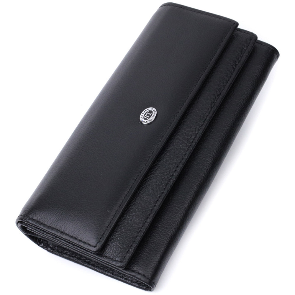 Жіночий шкіряний гаманець для карток купюр та монет ST Leather 22696 Чорний Київ - фото 11