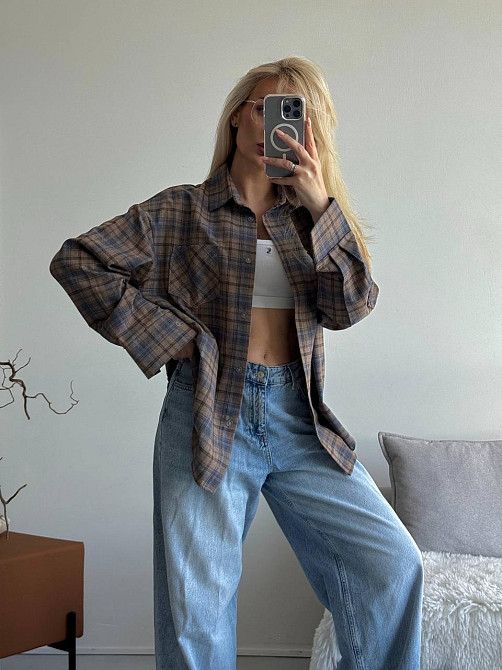 Жіноча трендова оверсайз сорочка у клітинку фланель Одеса - фото 16