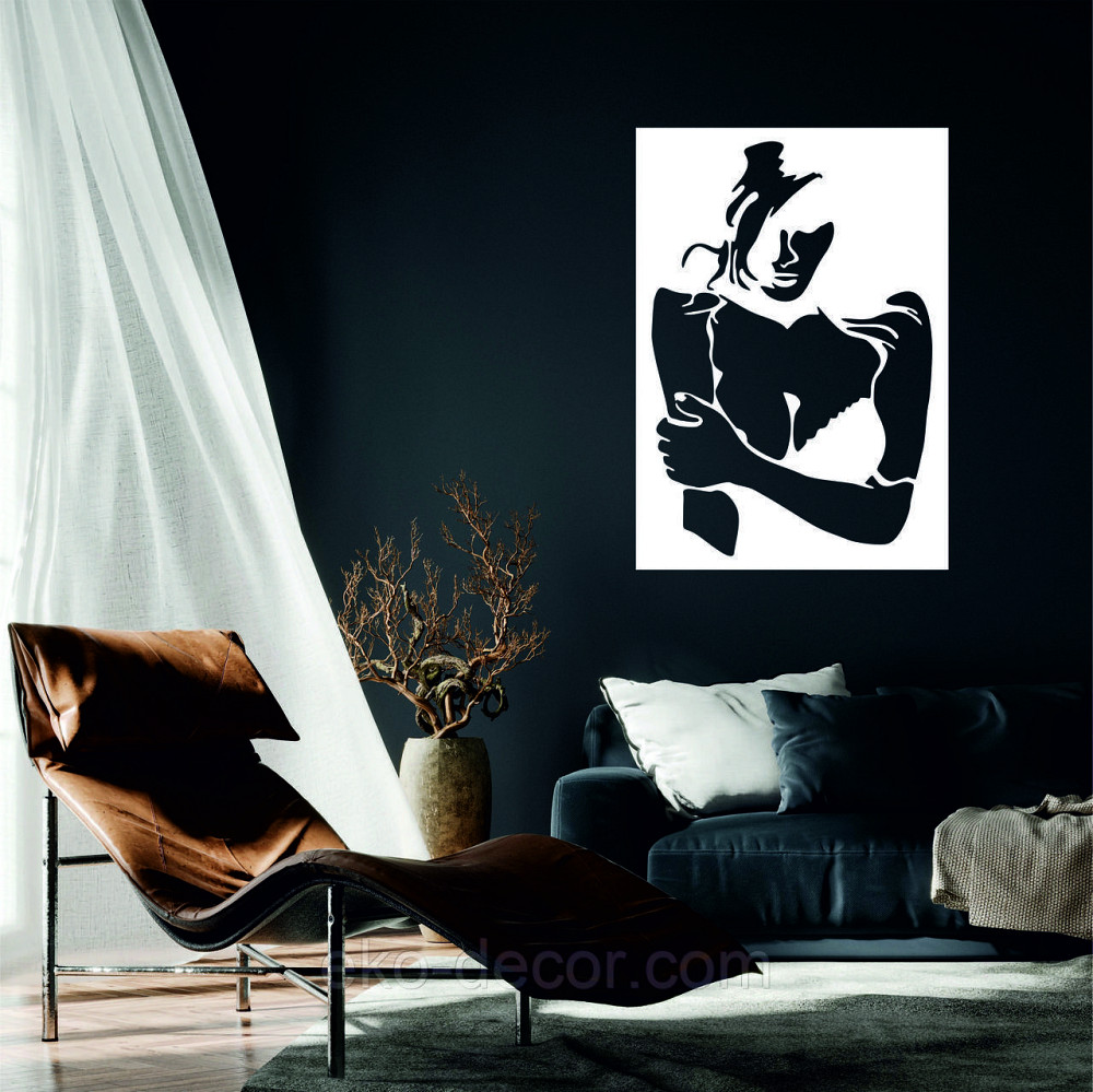Декоративное настенное Панно «Силуэт женщины», Декор на стену 90*63 см, Белый Киев - изображение 1