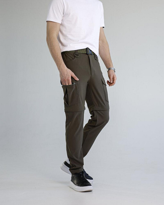 Повсякденні штани-шорти чоловічі хакі. Штани-карго для чоловіків хакі Pobedov Transformer 2.0 Київ - фото 1