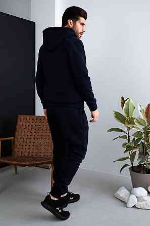 Мужской теплый костюм двойка трехнитка на флисе с мехом овчины Темно-синий, 44 Одесса