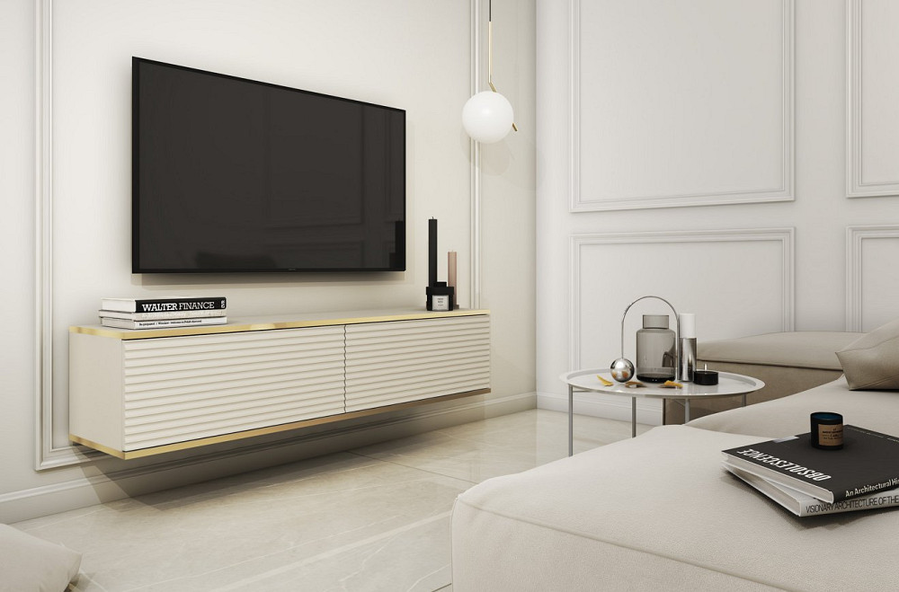 Тумба під телевізор навісна Perfect Home Оро / Oro 2-дверна RTV135 MDF Бежевий (PFH-091356) Дніпро - фото 1