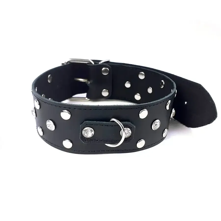 Нашийник з натуральної шкіри із заклепками та стразами Art of Sex - Jenna Collar, Чорний Львов - изображение 2