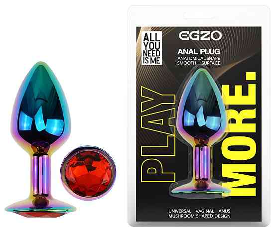 Анальна пробка з кристалом EGZO - Multicolor Round Plug Red size S Sex Aura Київ