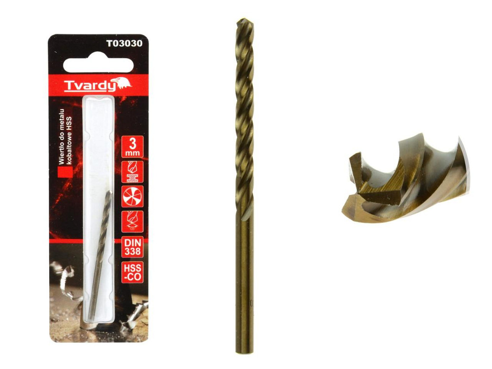 Свердло металу кобальтове "Tvardy" HSS-Co M35 (DIN338) діаметром  3,0мм Киев - изображение 1
