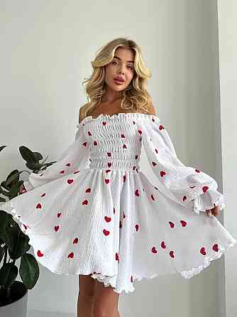 Женское нежное романтичное мини платье с сердечками муслин 100% хлопок Одесса