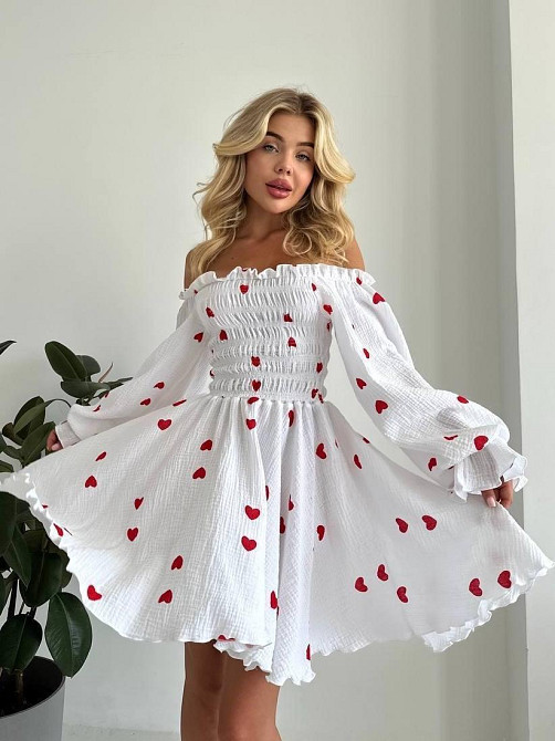 Жіноча ніжна романтична міні сукня з сердечками муслін 100% бавовна Одеса - фото 1