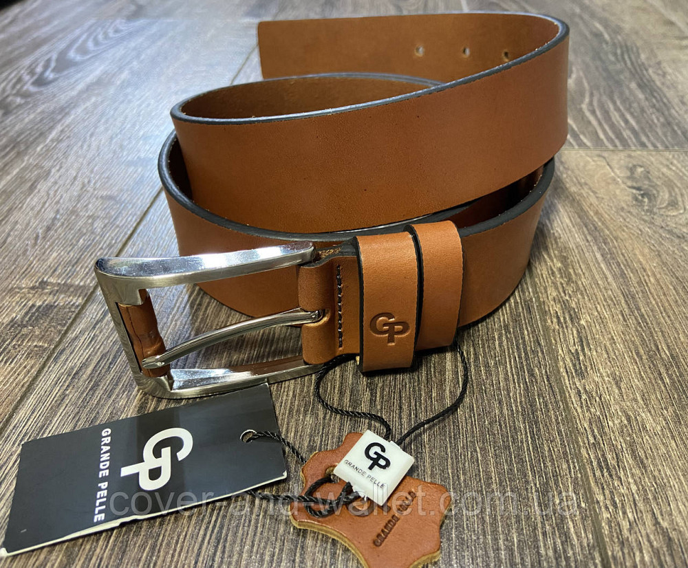 Стильний чоловічий ремінь рудого кольору з оригінальною пряжкою Grande Pelle Rullo Київ - фото 4