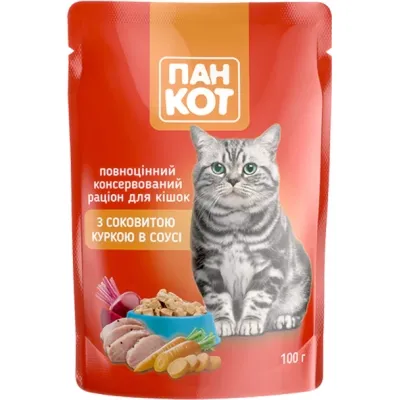 Влажный корм для кошек Пан Кот курица в соусе 100 г (4820111140985) Винница