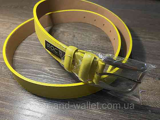 Стильный женский ремень желтого цвета из натуральной кожи 35мм PS Leather Киев