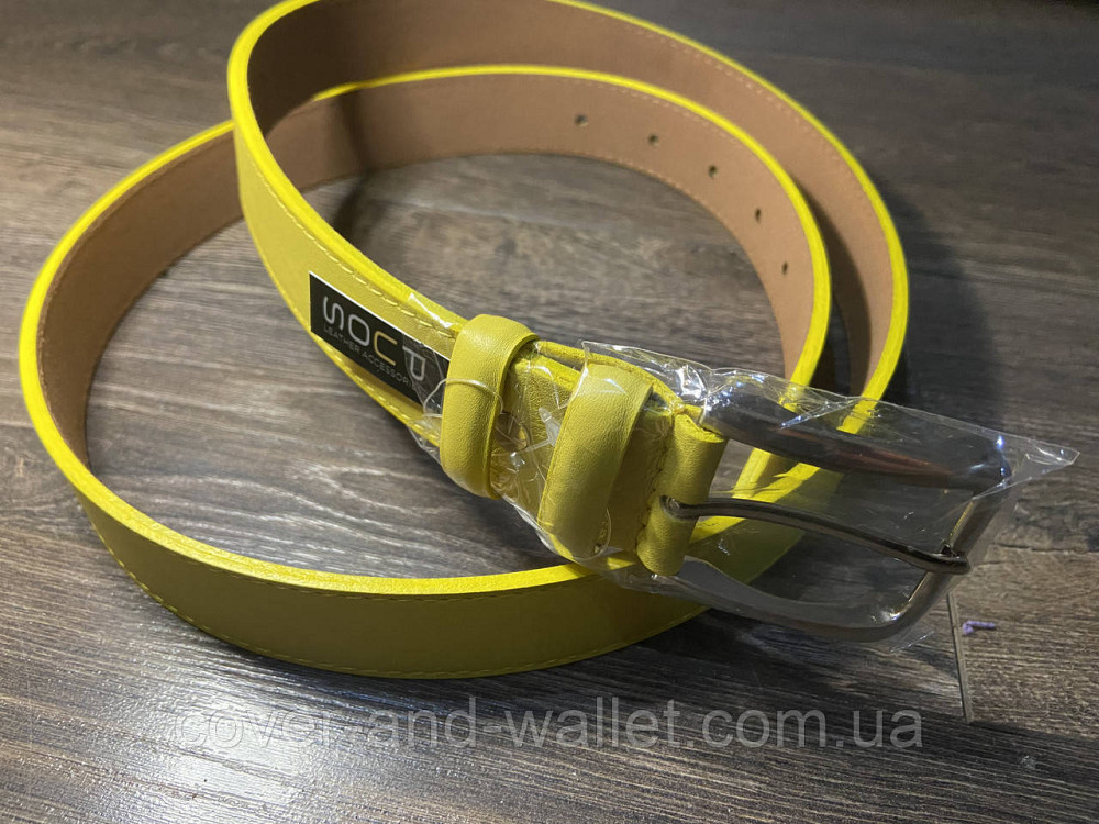 Стильний жіночий ремінь жовтого кольору з натуральної шкіри 35мм PS Leather Київ - фото 3