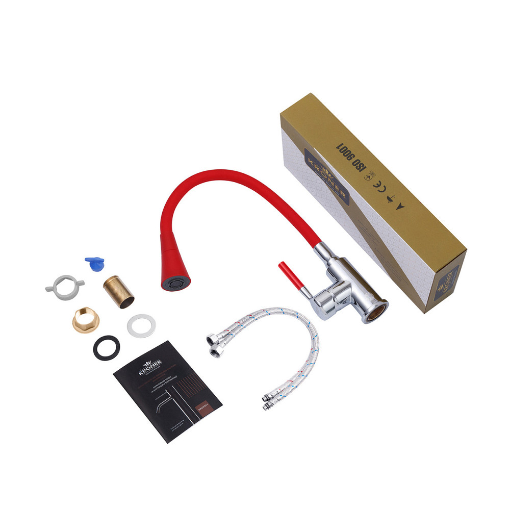 Смеситель для кухни с гибким изливом Kroner KRM Kuche - C132RED красный/хром Киев - изображение 9