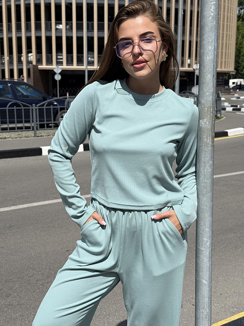 Жіночий костюм штани з широкими штанами Оливовий XS/S Харків - фото 3