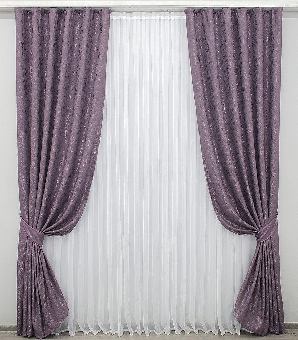 Комплект готовых штор VR-Textil Лен мрамор Pavliani № 1171ш Фиолетовый 100х270 см 2 шт (31-612) Киев - изображение 2