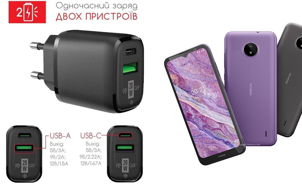 Сетевое зарядное устройство для Nokia C10, 20W 3A, Quick Charge 3.0 Киев - изображение 1