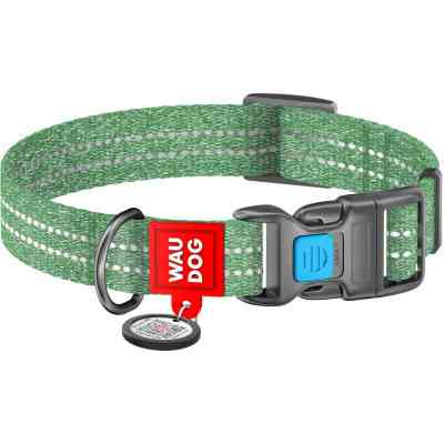 Ошейник для животных WAUDOG Re-cotton с QR паспортом светоотражающий Ш 20 мм Д 28-40 см зеленый (028818) Винница