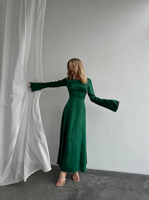 Женское нарядное платье со шнуровкой на спинке шелк Армани Зеленый, 46/48 Одесса - изображение 2