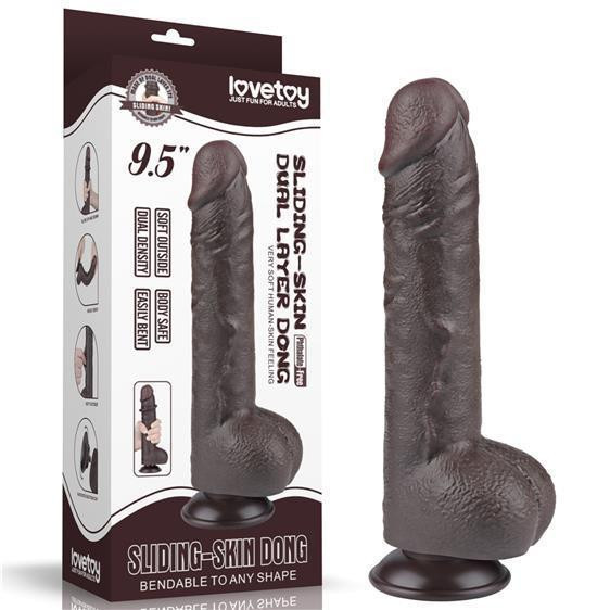 Фалоімітатор - Sliding-Skin Dual Layer Dong 9.5" Black Sex Aura Київ - фото 2
