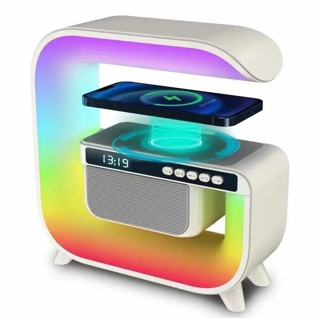 Нічник багатофункціональний і бездротовою зарядкою RGB G3, Нічник з функцією будильника DE-59 Львів - фото 1